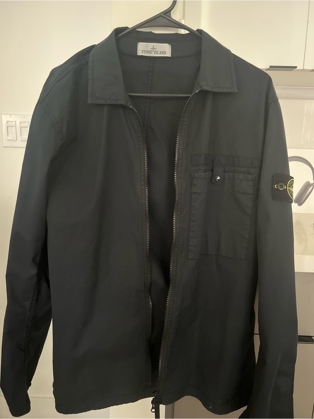 Stone Island Black Lightweight Zip Shirt Jacket with Sleeve Patch